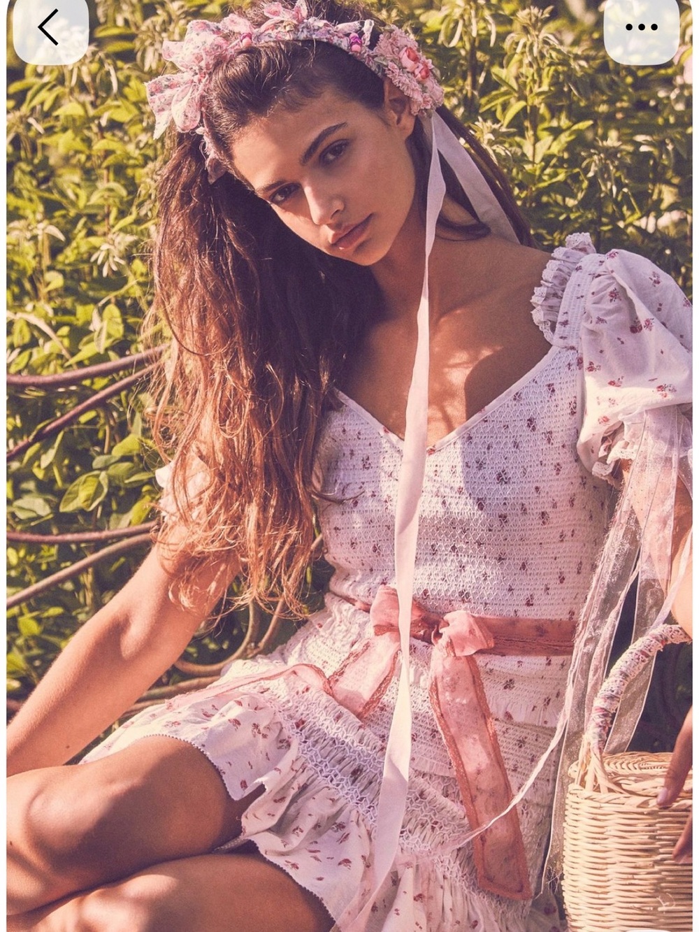 LoveShackFancy "Tina" Floral Smocked Mini Dress (Whisper)